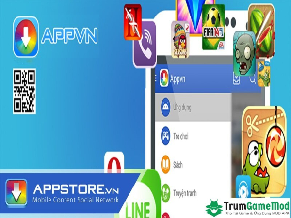 Phần giao diện ứng dụng Appvn được thiết kế trực quan, bắt mắt