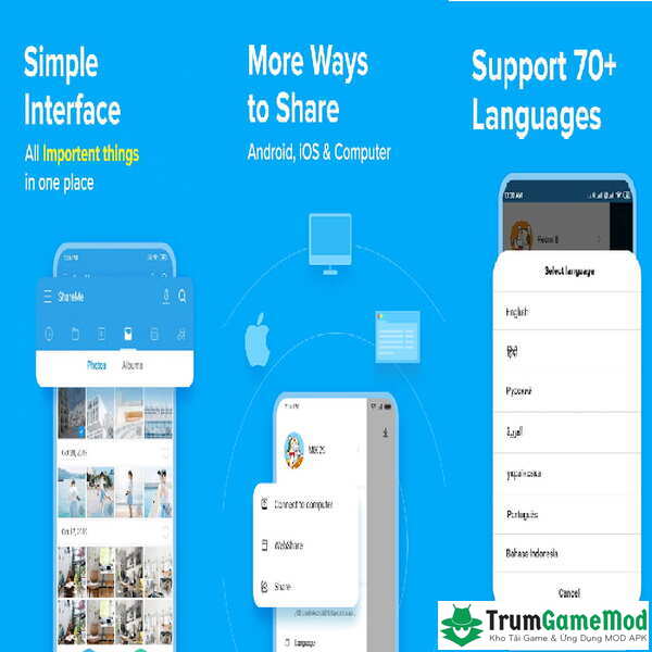 Ứng dụng ShareMe được nhà phát hành trang bị rất nhiều tính năng hữu ích
