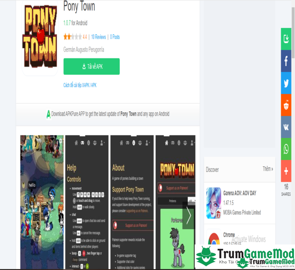 Tải trò chơi Pony Town Apk cho điện thoại di động chạy hệ điều hành iOS, Android