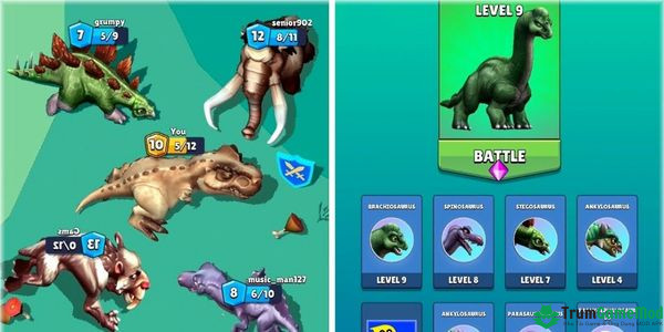 Đa dạng các loài khủng long trong game 