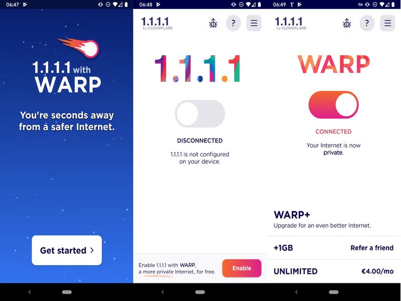 1.1.1.1 Apk với giao diện trực quan, dễ nhìn