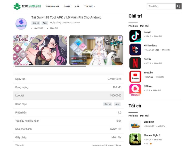 Hướng Dẫn Tải GVNVH18 Tool APK Tại TRUMGAMEMOD