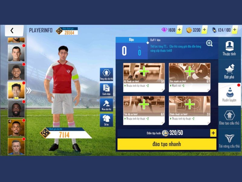 Nâng cấp và huấn luyện cầu thủ trong Hack Football Pro VTC