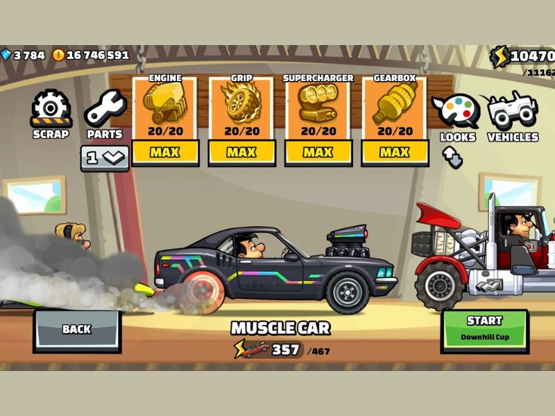Tập trung nâng cấp xe trong Hack Hill Climb Racing 2