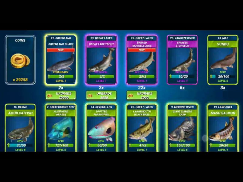 Bộ sưu tập cá đồ sộ trong Hack Fishing Clash