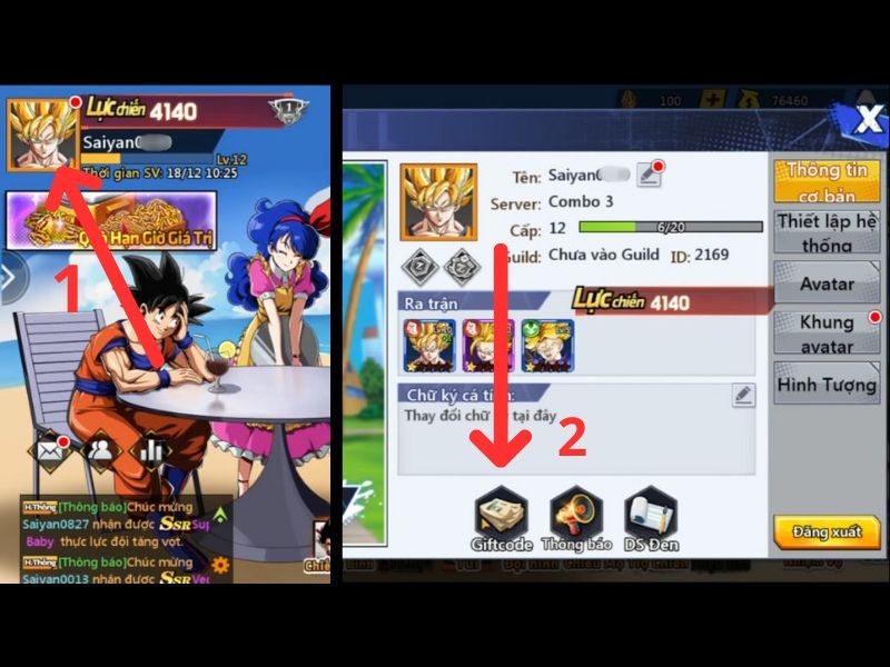 Ở khung cửa sổ Cài hệ thống, ấn vào mục Giftcode.