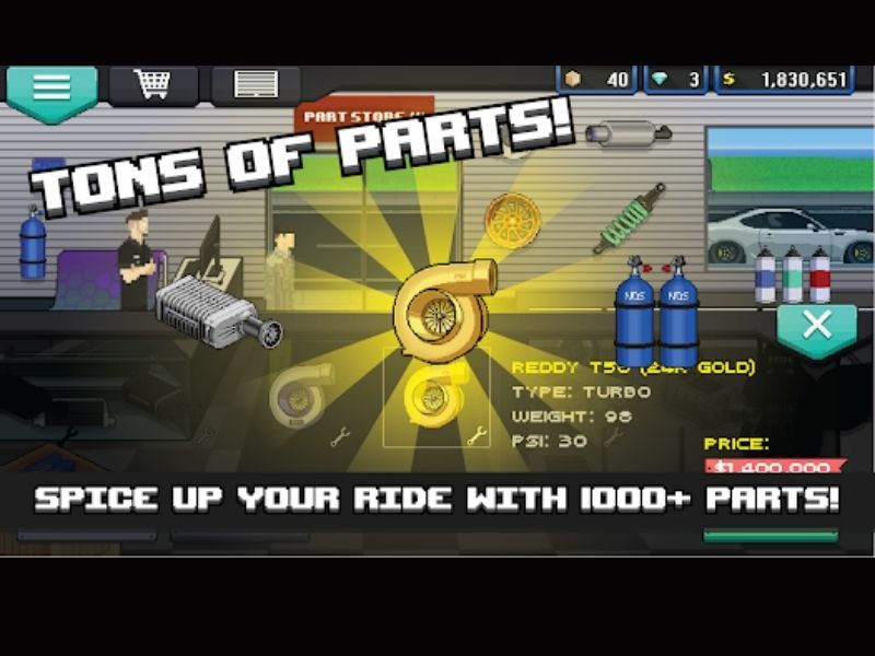 Hệ thống động cơ chân thực trong Hack Pixel Car Racer