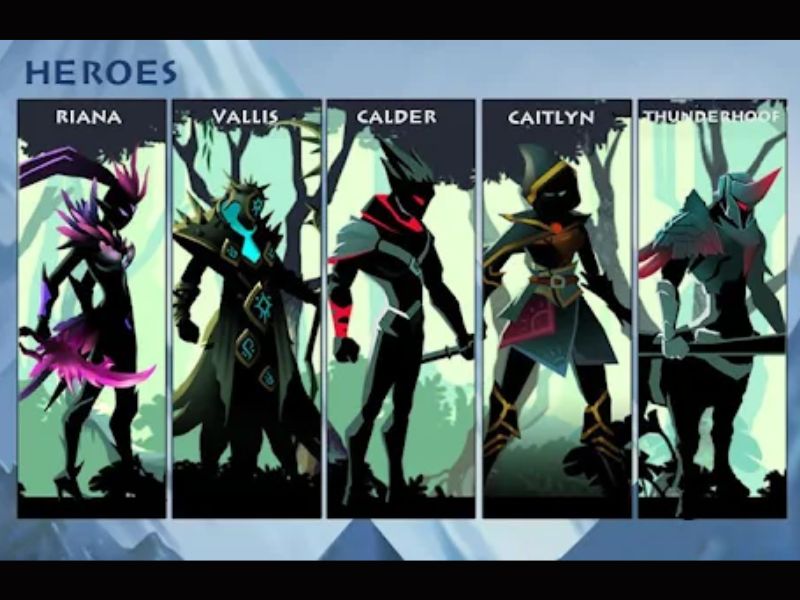 Bộ sưu tập chiến binh với 5 nhân vật khác nhau trong Hack Shadow Fighter