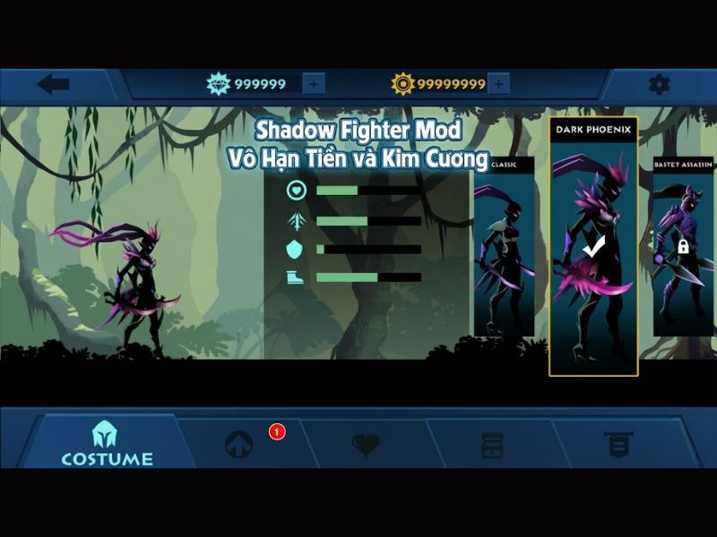 Vô hạn tiền và kim cương trong Hack Shadow Fighter