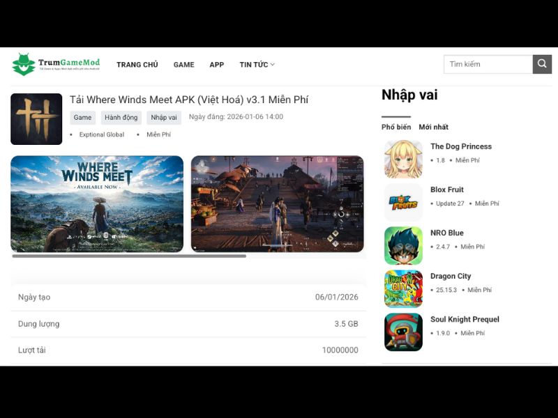 Hướng Dẫn Cài Đặt Where Winds Meet Việt Hóa Cho Android