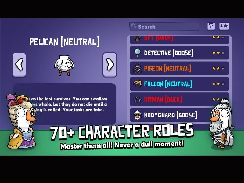 Hệ thống vai trò phong phú và luôn thay đổi trong Goose Goose Duck APK