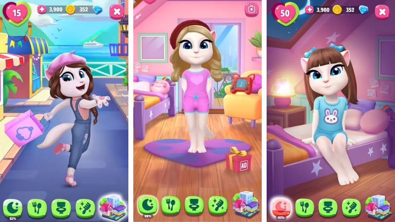 Lối chơi chăm sóc thú ảo thư giãn trong My Talking Angela 2