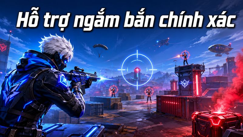 Nhân vật luyện bắn tại khu vực tập, hồng tâm đặt gần độ cao mục tiêu để minh họa kỹ năng căn tâm.